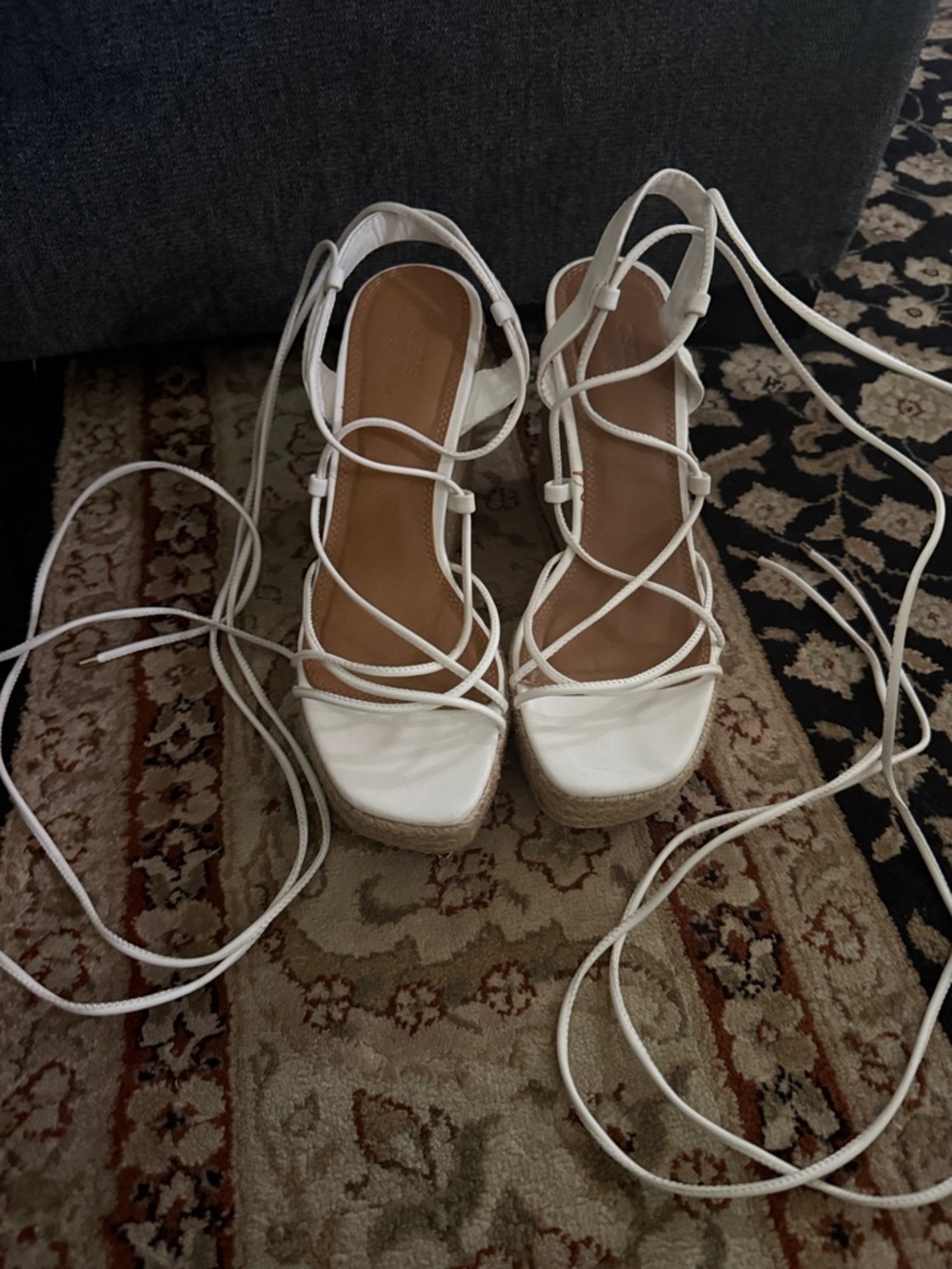 ASOS White Lace-Up Espadrille Platform Sandals